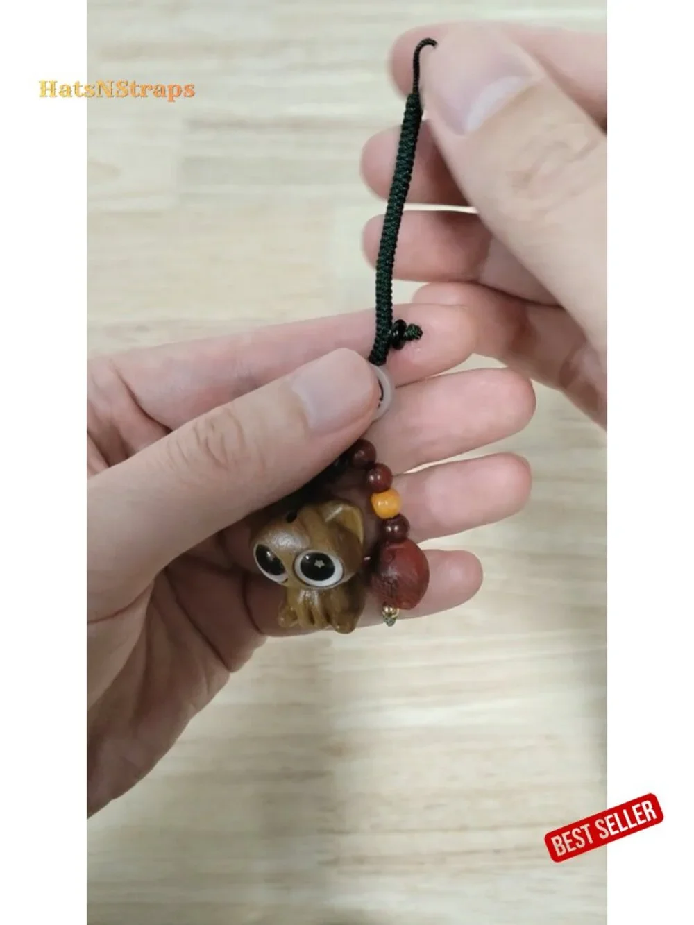 Hand-carved Wooden Lucky Cat Keychain - Feng Shui Good Luck Charm for Keys